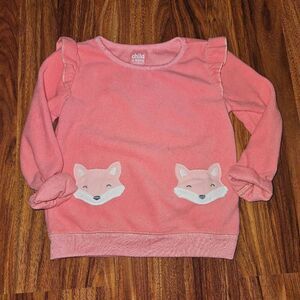 5 For $25 Carter's Pink Fleece Crew Neck Ruffle Sweatshirt With Foxes Baby 24M